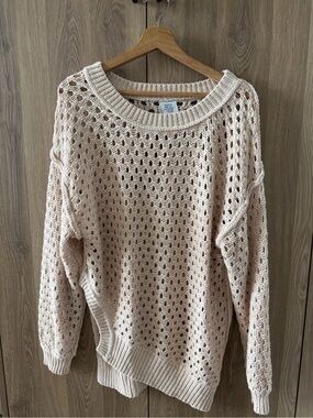 Urban Outfitters Beige Open-Knit Crewneck Sweater